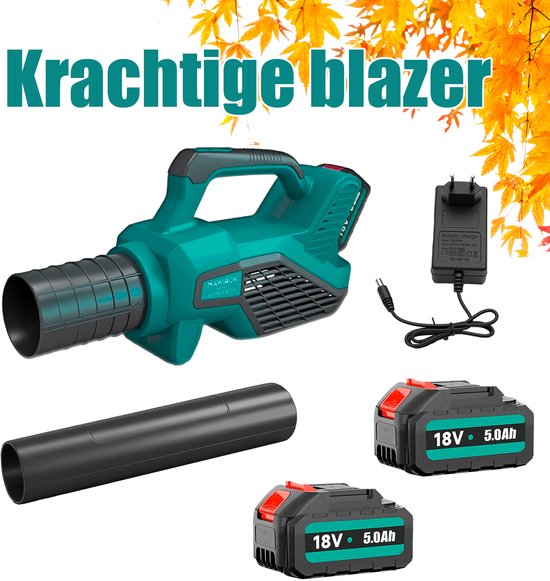 Draadloze bladblazer, variabele snelheidsstanden, 2×5,5Ah-accu's & snellader, lichtgewicht elektrische bladblazer voor gazononderhoud, tuin, bladeren, stof & sneeuw van Merkloos	