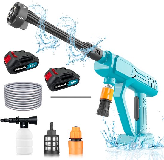 Draadloze draagbare hogedrukreiniger op 18V-accu, 800 PSI draagbare handhogedrukreiniger met borstelloze motor, 6-in-1 sproeier, in hoogte verstelbaar voor het reinigen van auto's, tuinen, hekken en muren. van Merkloos	