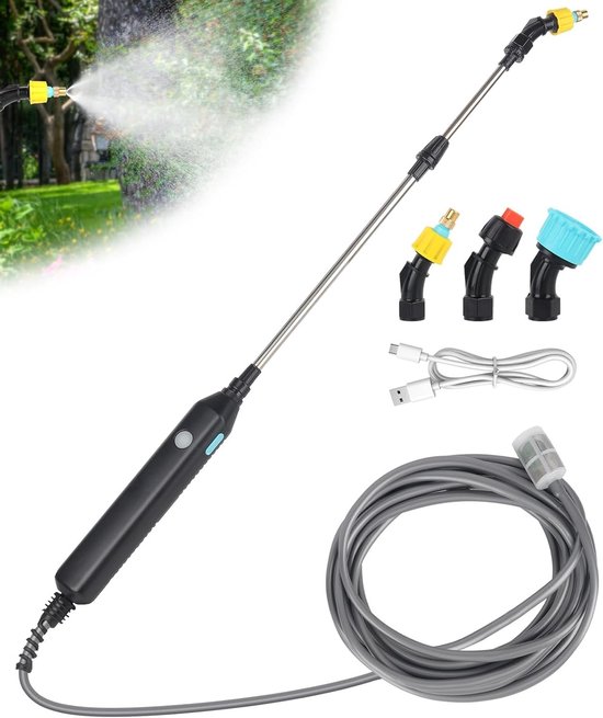 Draadloze Drukspuit, 3.7 V, Elektrische Tuinspuit met 3 m Slang en 3 Doppen voor Tuin, Gazon en Onkruidbestrijding