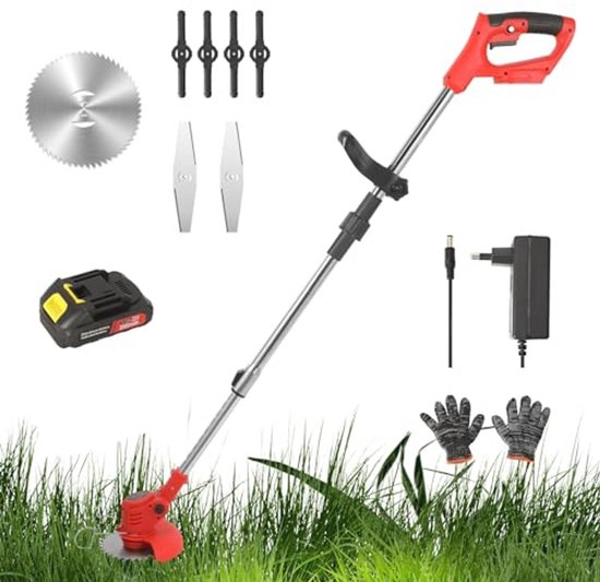 Draadloze Elektrische Bosmaaier 21V - Grastrimmer met 1 Accu & Oplader, Inclusief 3 Snijmessen voor Gazons en Landbouwgrond van Workzone