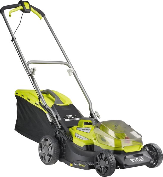 Draadloze Elektrische Grasmaaier - 18V met 37 cm Maaibreedte, Mulchen en Verzamelen, Ergonomische Handgrepen, 6 Maaihogtes, Lange Batterijduur