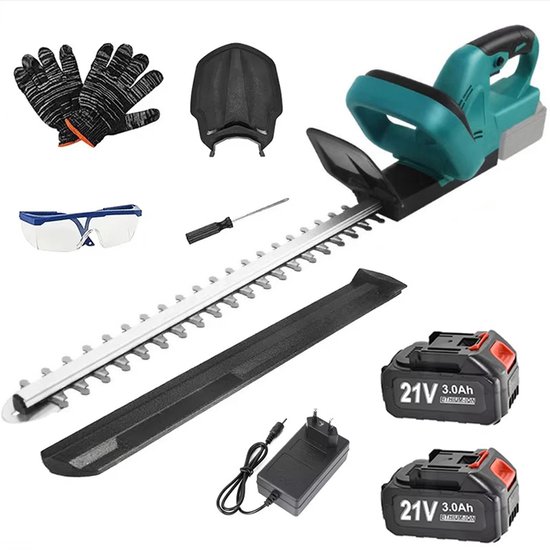 Draadloze Elektrische Heggenschaar - 21V Accu - Inclusief 2x 4.0Ah Accu’s & Oplader - 51cm Lemmet - Met Veiligheidsbril, Handschoenen & Beschermhoes - Werkt ook met Makita 18LXT accu van Merkloos	