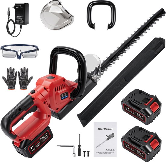 Draadloze Elektrische Heggenschaar - Inclusief 2 x 3.0Ah Accu - 20 Inch Accu Heggenschaar - Makita voetplaat - 50cm Lemmet - Met Veiligheidsbril, Handschoenen & Beschermhoes - 850 W heggenschaar voor tuin, struiken en randplanten van Merkloos	