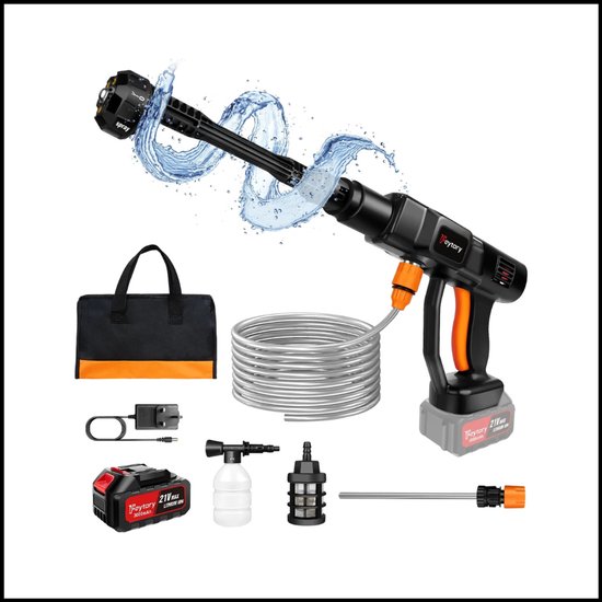 Draadloze Elektrische Hogedrukreiniger 21V – Draagbaar Waspistool – 2 Batterijen – 5M Slang – 25 cm Jet – Auto, Fiets, Tuin & Thuis van Vader.