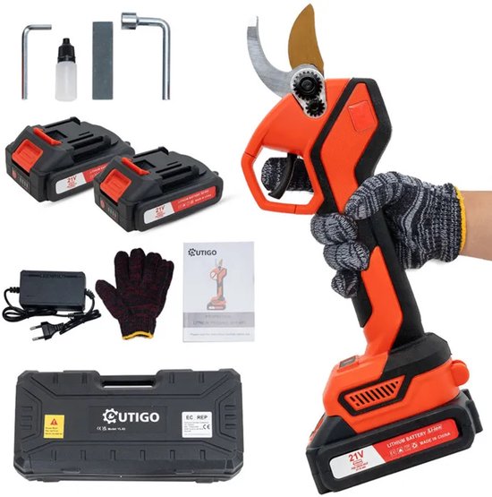 Draadloze elektrische snoeischaar, borstelloze snoeischaar, OUTIGO 600W 20-25mm, 2*1500mAh 21V accu's, blad geschikt voor takken van OUTIGO