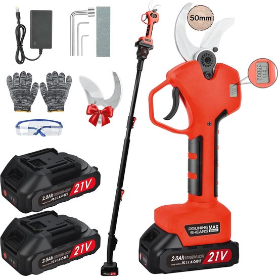 Draadloze elektrische snoeischaar met telescoopstang - Snoeischaar voor heg, bomen en fruit met snijdiameter tot 50 mm van Merkloos	