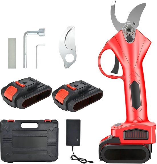 Draadloze elektrische snoeischaar - Voor tuin en boomverzorging - Borstelloze 30 mm cutter - Rood, 600 W, met twee batterijen