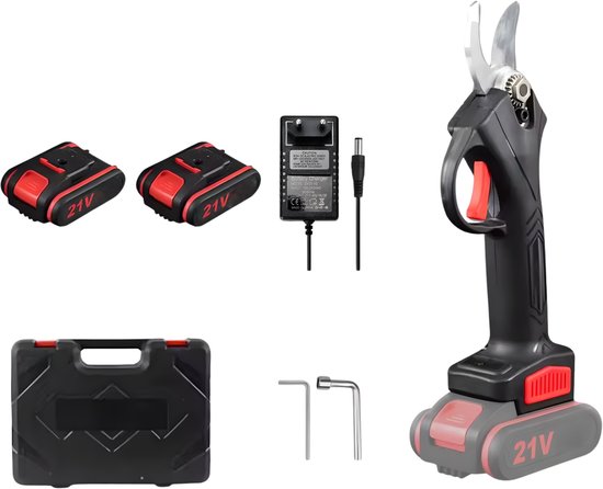 Draadloze elektrische snoeischaar – Voor tuin en boomverzorging – Borstelloze 30 mm cutter – Zwart, 600 W, inclusief twee batterijen