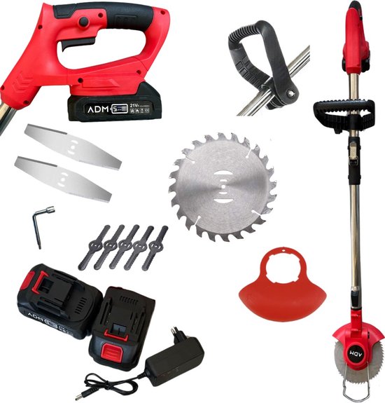 Draadloze Grastrimmer 12V Accu - Bosmaaier & Kantenmaaier - 3-in-1 Mes Systeem -18.000 RPM - Lichtgewicht 2,5 kg – Verstelbare Steel – Inclusief 3 Messets, Accu & Oplader van Merkloos	