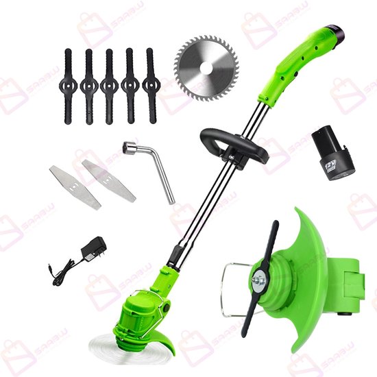 Draadloze Grastrimmer 12V – Accu Kantenmaaier met Telescopische Steel – Incl. 8 Messen – Voor Gras & Onkruid –grastrimmers met accu – grastrimmer accu – grastrimmers – 48543 van Merkloos	
