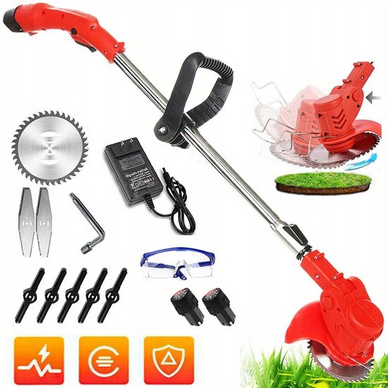 Draadloze Grastrimmer 650W met 2x 3000mAh Accu - Elektrische Onkruidtrimmer Kantenmaaier met 90-120cm Telescoopsteel - 3 Verwisselbare Messen 90° Verstelbare Snijkop - Voor Tuin Gazon