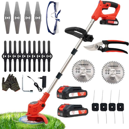 Draadloze Grastrimmer met 2 Accu’s – Elektrische Bosmaaier Set met 4 Messen, Verstelbare Steel & Hoek – Onkruidverwijderaar / Kantensnijder voor Tuin en Gazon van Merkloos	