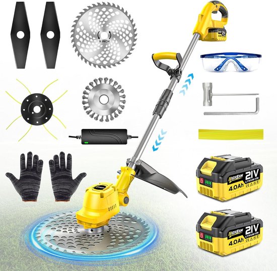 Draadloze Grastrimmer met Accu, 9" Borstelloze Bosmaaier en Onkruidborstel van Merkloos	