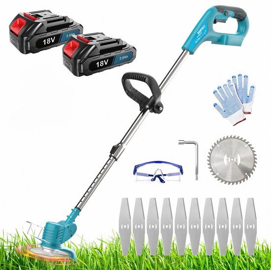 Draadloze grastrimmer voor 18V MAX accu, 4-in-1 elektrische grastrimmer met 2 soorten messen, voor het trimmen van gazon, tuin en struiken. van Merkloos	