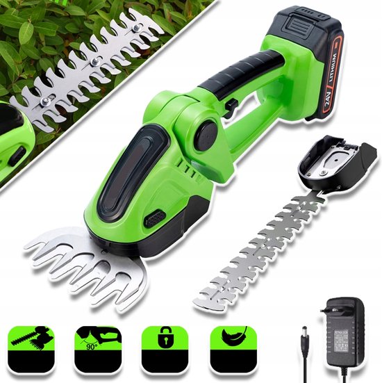 Draadloze Heggenschaar - Dubbele Veiligheidsschakelaar 90° Verstelbare Hoek - 1500mAh Accu (Meer Dan 100 Minuten) - Dubbele Stalen Messen Lichtgewicht 1,1 kg - Groen