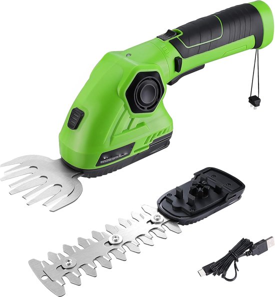 Draadloze Heggenschaar en Graskantensnijder 7,2V met 2 Messen - Snijdikte 9,7 cm / Snijlengte 14 cm - 180° Draaihandvat - Inclusief 2000 mAh Batterij en Oplaadkabel van Merkloos	