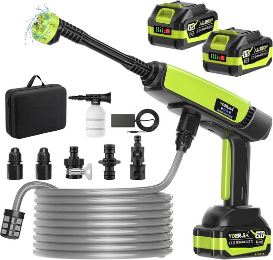 Draadloze Hogedrukreiniger - 1000 PSI - 2 Batterijen 4.0 Ah - 6-in-1 Sproeikop - Voor Auto en Tuin