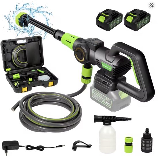 Draadloze Hogedrukreiniger – 1200W – 30000mAh – Accu Waterdrukreiniger – 6-in-1 Sproeikop – Inclusief Slang en Accessoires van Merkloos	