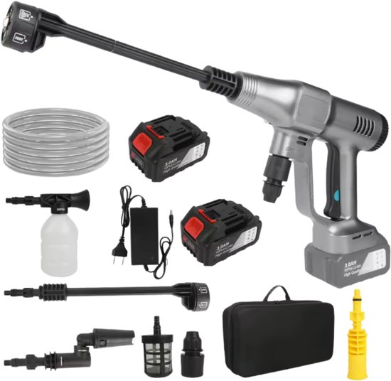 Draadloze Hogedrukreiniger 200 Bar met 2 Accu’s – 18V Waterpistool 6-in-1 – Voor Auto, Tuin & Terras Reiniging van Merkloos	
