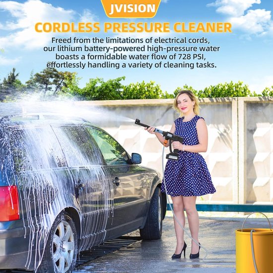 Draadloze Hogedrukreiniger – 21V – 2 Accu’s – 5M Slang – 6-in-1 Nozzle
