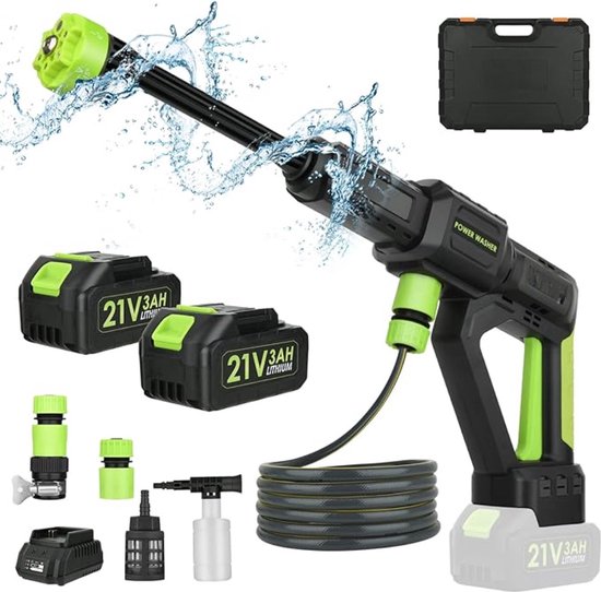 Draadloze Hogedrukreiniger - 28 bar - Incl. 2 Accu's, Koffer, 5M lange Tuinslang & meer - 6 Sproeistanden - Oplaadbaar - 400W van VONROC