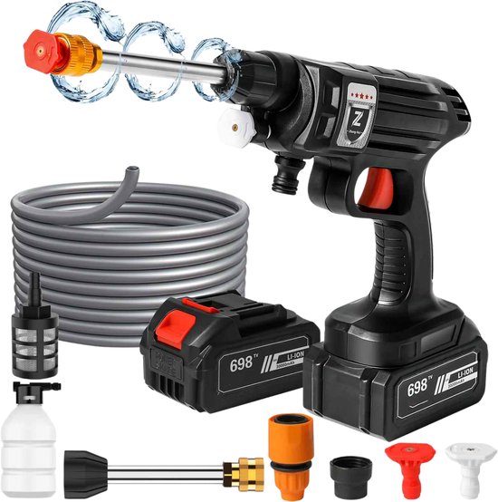 Draadloze Hogedrukreiniger 30000mAh Accu – 30 Bar Waterpistool met Schuimfles & Slang – Draagbare Auto Wasmachine voor Auto, Tuin & Terras van Merkloos	