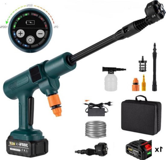 Draadloze Hogedrukreiniger - 6-in-1 - Groen - 21V Accu - Inclusief Accessoires van Merkloos	