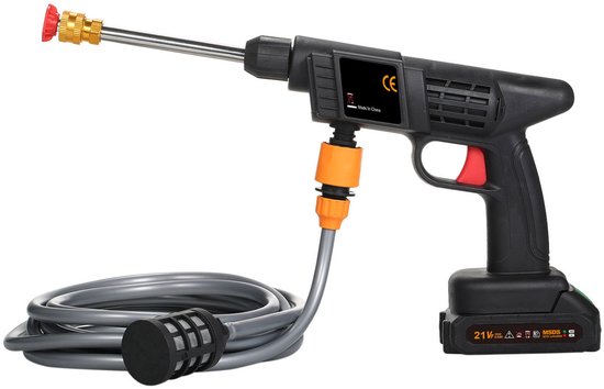 Draadloze Hogedrukreiniger 60 Bar – 21V Accu Spuit met 2 Batterijen & Oplader – Draagbare Hogedrukspuit voor Auto, Tuin & Terras – Incl. 5m Slang & Schuimfles – Zwart van Merkloos	