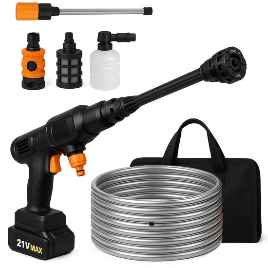 Draadloze Hogedrukreiniger - 7-in-1 Design - 160 bar - Auto & Terrasreiniger - Hogedrukspuit - 21V Accu - Draagbare mobiele reiniger van Merkloos	
