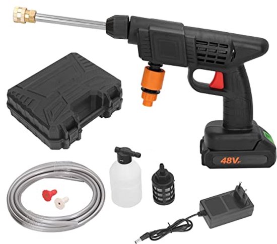 Draadloze hogedrukreiniger, 90 bar, bereik van 3-5 m, 400 W elektrische hogedrukreiniger, hogedrukreiniger voor auto's, draagbare krachtige reiniger, waterpistool voor het reinigen van auto's, muren, vloeren en ramen. van Merkloos	
