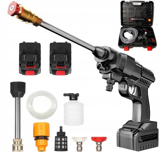 Draadloze Hogedrukreiniger - Accu Hogedrukreiniger 88VF - 2x 10000 mAh Accu - Maximale Druk 22 Bar - 0° en 40° Sproeiers met Schuimreservoir - 5 m Waterslang - Voor Auto, Tuin en Buitenreiniging