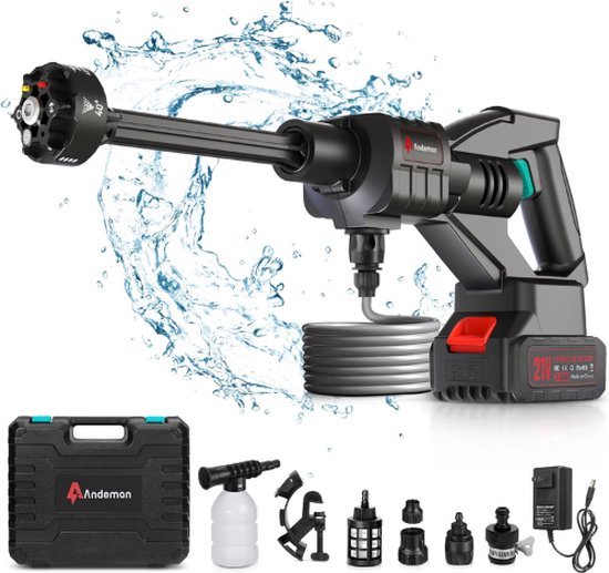 Draadloze Hogedrukreiniger – Accu – Hogedrukrpuit – Draagbaar – Inclusief 15000mAh Batterij – Complete Set – Universele Aansluiting – Zwart van Vortex Max Clean