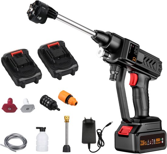 Draadloze Hogedrukreiniger - Auto Was Set - Terrasreinigers - Hogedrukspuit - Incl. 24V 15000 mAh Accu - Zwart