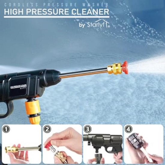 Draadloze Hogedrukreiniger - Draagbaar Waterpistool voor Auto- en Tuinreiniging met Kraanaansluiting en Flesaansluiting