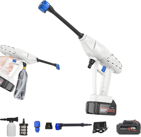 Draadloze Hogedrukreiniger - Elektrische Autowasmachine - Buitenruimte Schoonmaken - Veelzijdige Waterbron - 12000 mAh Batterij - Zwart