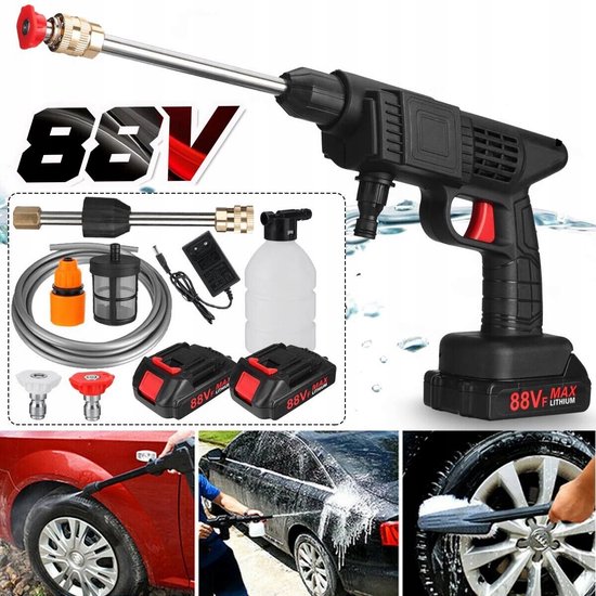 Draadloze Hogedrukreiniger - Hogedrukspuit - 88VF - 10000mAh - 2x Accu - Hogedrukreiniger Auto - Terrasreiniger - 5m Slang - Voor Auto, Tuin, Balkon en Meer