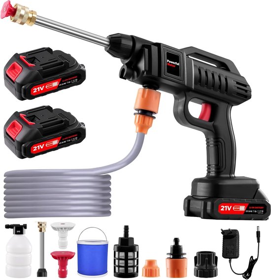Draadloze Hogedrukreiniger -Inclusief 2x Accu - Mobiele Hogedrukreiniger - 3-In-1 Mondstuk - Hogedrukspuit - 5 M Slang - Voor Reiniging en Irrigatie Van Auto en Tuin van Merkloos	