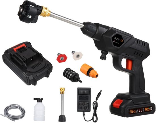 Draadloze Hogedrukreiniger - Inclusief Accu & Oplaadbare Batterij - Hogedrukspuit voor Auto Was Set en Terrasreiniger - Krachtige Waterdruk met Verstelbare Sproeikop - Draagbare Hogedrukspuit voor Auto, Tuin en Terras | Complete Reinigingsset van Merkloos	