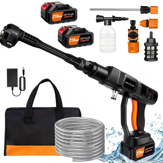 Draadloze Hogedrukreiniger met 2 Batterijen, 21V 45bar/652PSI van Merkloos	