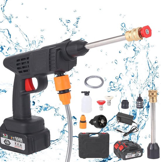 Draadloze Hogedrukreiniger met 6-in-1 Sproeimondstuk en Accu - Ideaal voor Auto- en Tuinreiniging van Merkloos	