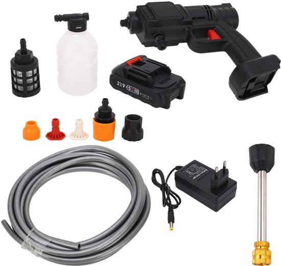 Draadloze hogedrukreiniger met 600W vermogen en 350 PSI druk, inclusief multifunctionele tuinslang en krachtige lithium accu voor flexibel gebruik in de tuin van Merkloos	