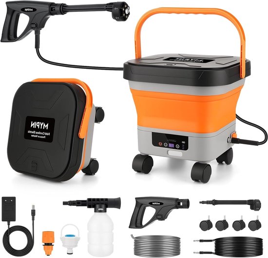 Draadloze hogedrukreiniger – Opvouwbare reiniger – Sproeier – Waterpistool – Terrasreiniger – 13L Tank – 7 Instelbare Drukniveaus tot 660 PSI van Merkloos	