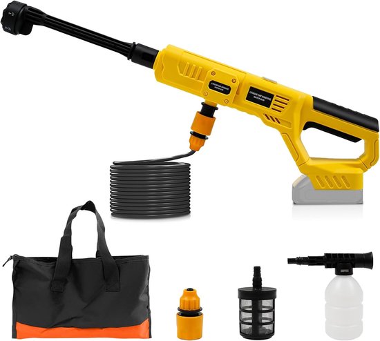 Draadloze hogedrukreiniger voor DeWalt accu, mobiele reiniging, draagbaar drukreinigerpistool (zonder accu) (Yellow DW)