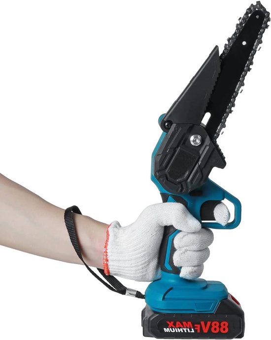 Draadloze Kettingzaag - Elektrisch Gereedschap - Tuinonderhoud Snoeien - Temperatuurregeling Motor - 6 Inch Blad - Blauw