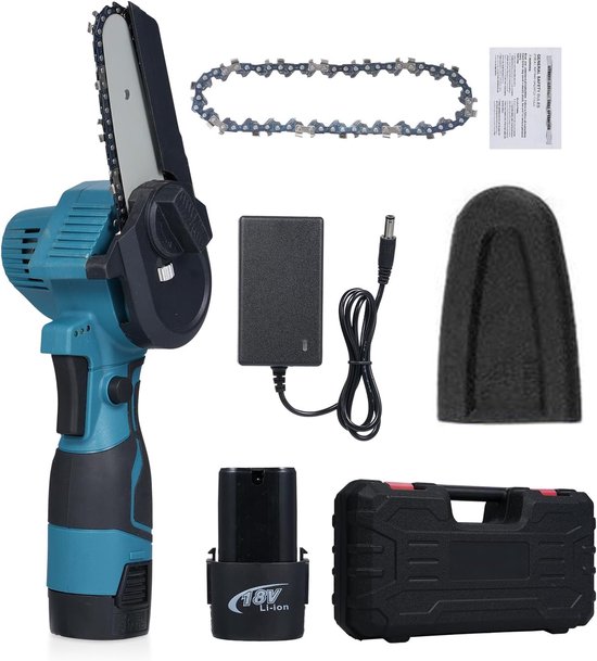 Draadloze mini-elektrische kettingzaag 4 inch - 18V accu met veiligheidsvergrendeling voor takken en snijwerkzaamheden van Merkloos	