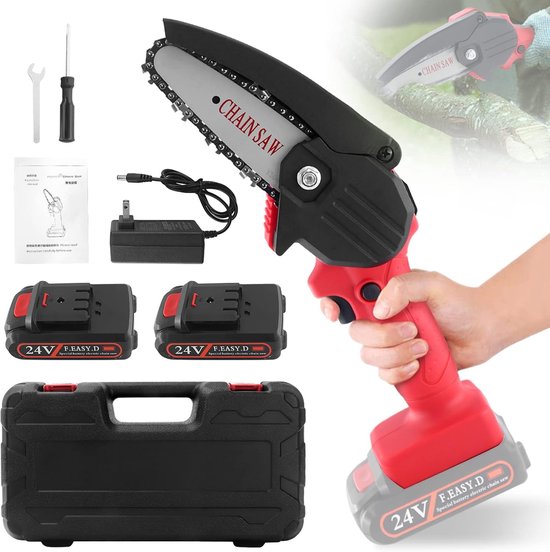 Draadloze Mini-Kettingzaag 4 Inch met Accu - Lichtgewicht en Ergonomisch voor Houtbewerking van Merkloos	