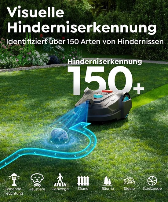 Draadloze Robotmaaier tot 800 m² met GPS & AI Camera, Zonder Begrenzingskabel, Automatisch Opladen, App-bediening, U-Vormig Maaipatroon, Obstakeldetectie (150+), Instelbare Maaihoogte 2–6 cm van Merkloos	