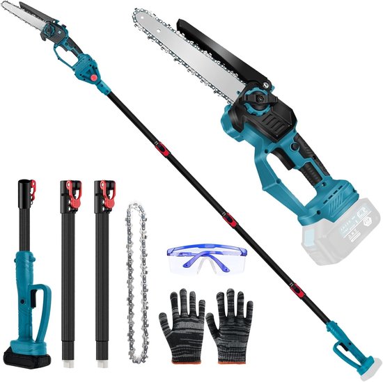 Draadloze takkenschaar met telescopische steel, 2-in-1 snoeizaag en werkhoogte tot 4,5 m, ideaal voor tuinonderhoud en snoeien