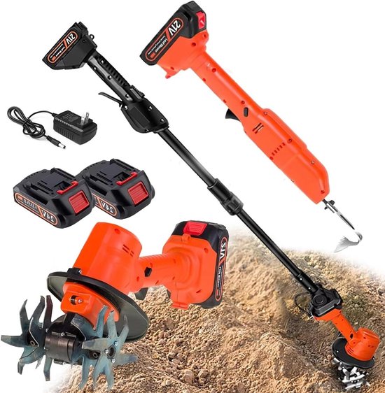 Draadloze Tuinfrees - Elektrische Frees - Bodem Bewerken - Telescopische Steel - 10 cm Werkbreedte - Rood