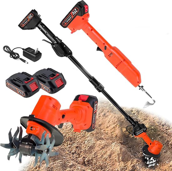 Draadloze Tuinfrees - Elektrische Schoffel - Bodem Voorbereiden - Telescopische Paal - 10 cm Werkbreedte - Zwart